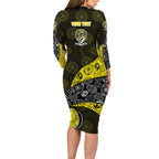 Personalized Richmond Football Family Matching Long Sleeve Bodycon Dress and Hawaiian Shirt Easter Egg Pattern Yellow Black Tribal Dot Art Style