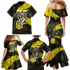 Personalized Richmond Football Family Matching Mermaid Dress and Hawaiian Shirt Easter Egg Pattern Yellow Black Tribal Dot Art Style