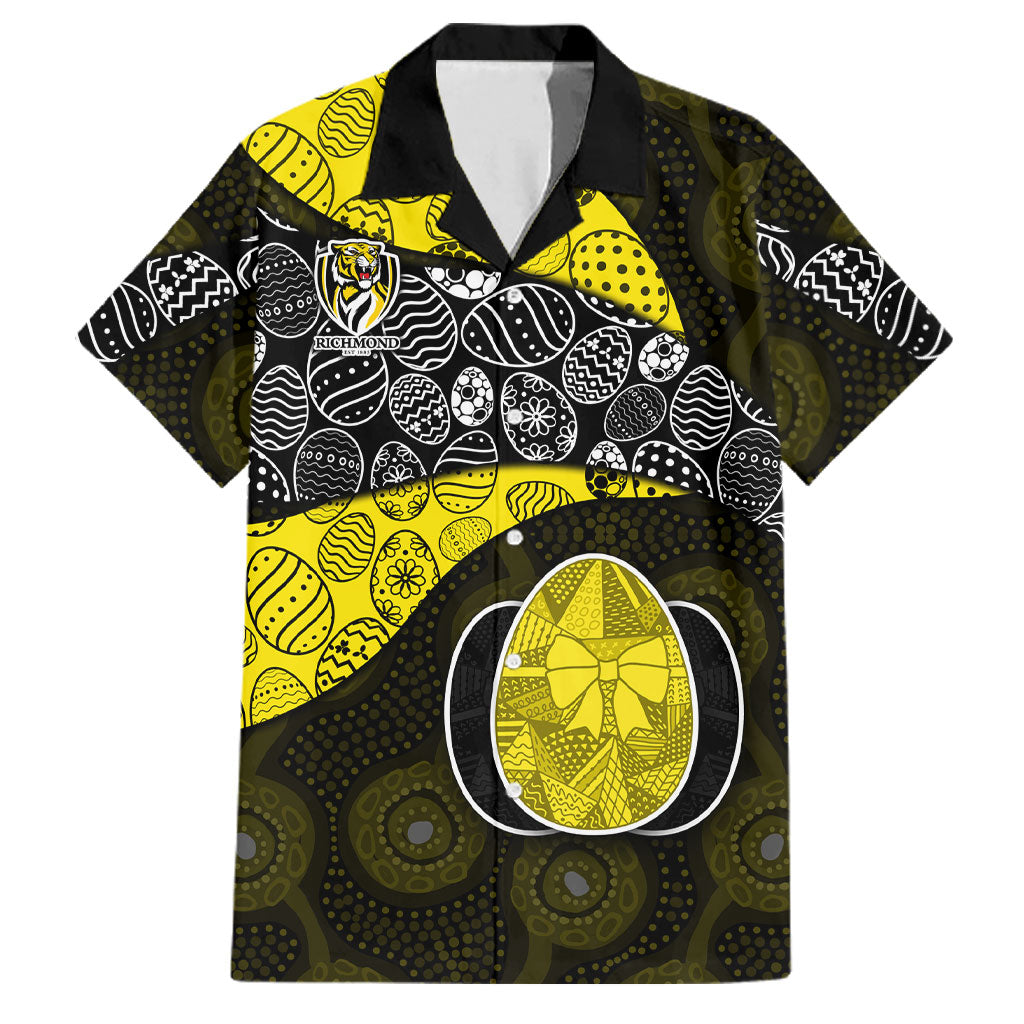 Personalized Richmond Football Family Matching Mermaid Dress and Hawaiian Shirt Easter Egg Pattern Yellow Black Tribal Dot Art Style
