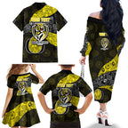 Personalized Richmond Football Family Matching Off The Shoulder Long Sleeve Dress and Hawaiian Shirt Easter Egg Pattern Yellow Black Tribal Dot Art Style