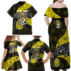 Personalized Richmond Football Family Matching Off Shoulder Maxi Dress and Hawaiian Shirt Easter Egg Pattern Yellow Black Tribal Dot Art Style