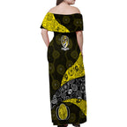 Personalized Richmond Football Family Matching Off Shoulder Maxi Dress and Hawaiian Shirt Easter Egg Pattern Yellow Black Tribal Dot Art Style