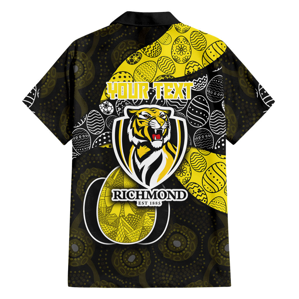 Personalized Richmond Football Family Matching Off Shoulder Short Dress and Hawaiian Shirt Easter Egg Pattern Yellow Black Tribal Dot Art Style