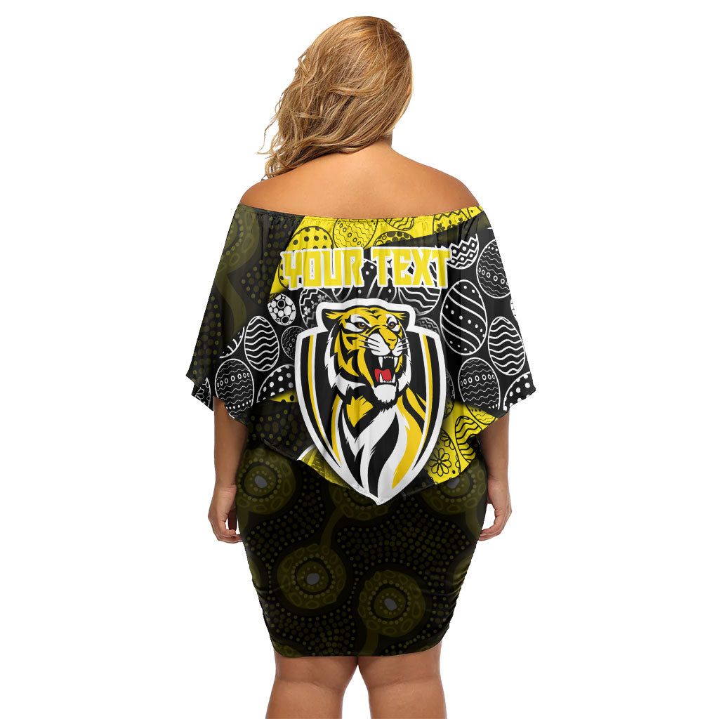Personalized Richmond Football Family Matching Off Shoulder Short Dress and Hawaiian Shirt Easter Egg Pattern Yellow Black Tribal Dot Art Style