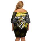 Personalized Richmond Football Family Matching Off Shoulder Short Dress and Hawaiian Shirt Easter Egg Pattern Yellow Black Tribal Dot Art Style