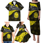 Personalized Richmond Football Family Matching Puletasi and Hawaiian Shirt Easter Egg Pattern Yellow Black Tribal Dot Art Style