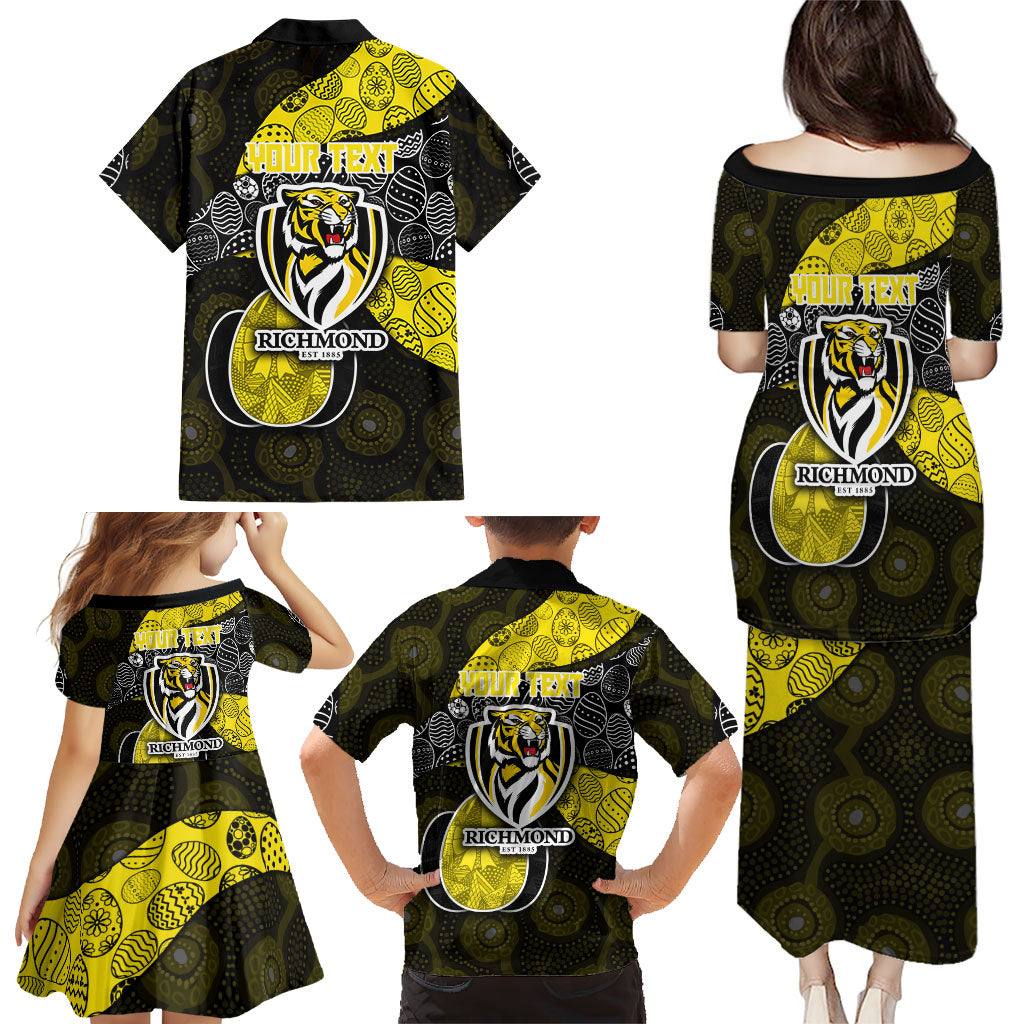Personalized Richmond Football Family Matching Puletasi and Hawaiian Shirt Easter Egg Pattern Yellow Black Tribal Dot Art Style