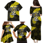 Personalized Richmond Football Family Matching Puletasi and Hawaiian Shirt Easter Egg Pattern Yellow Black Tribal Dot Art Style
