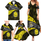 Personalized Richmond Football Family Matching Summer Maxi Dress and Hawaiian Shirt Easter Egg Pattern Yellow Black Tribal Dot Art Style