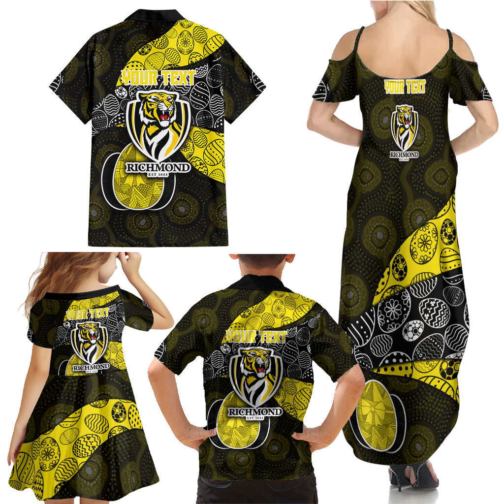 Personalized Richmond Football Family Matching Summer Maxi Dress and Hawaiian Shirt Easter Egg Pattern Yellow Black Tribal Dot Art Style