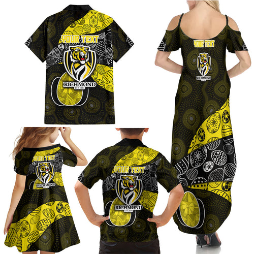 Personalized Richmond Football Family Matching Summer Maxi Dress and Hawaiian Shirt Easter Egg Pattern Yellow Black Tribal Dot Art Style