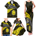 Personalized Richmond Football Family Matching Tank Maxi Dress and Hawaiian Shirt Easter Egg Pattern Yellow Black Tribal Dot Art Style