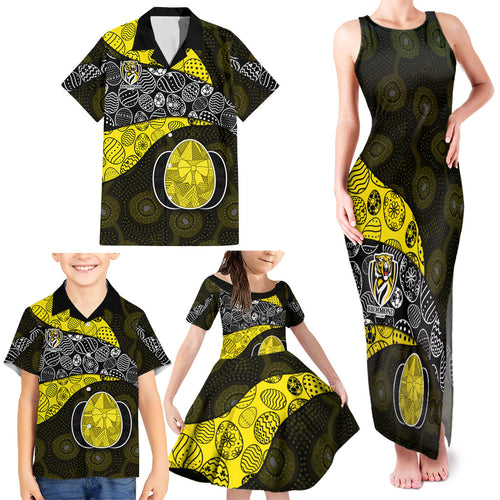 Personalized Richmond Football Family Matching Tank Maxi Dress and Hawaiian Shirt Easter Egg Pattern Yellow Black Tribal Dot Art Style