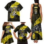 Personalized Richmond Football Family Matching Tank Maxi Dress and Hawaiian Shirt Easter Egg Pattern Yellow Black Tribal Dot Art Style