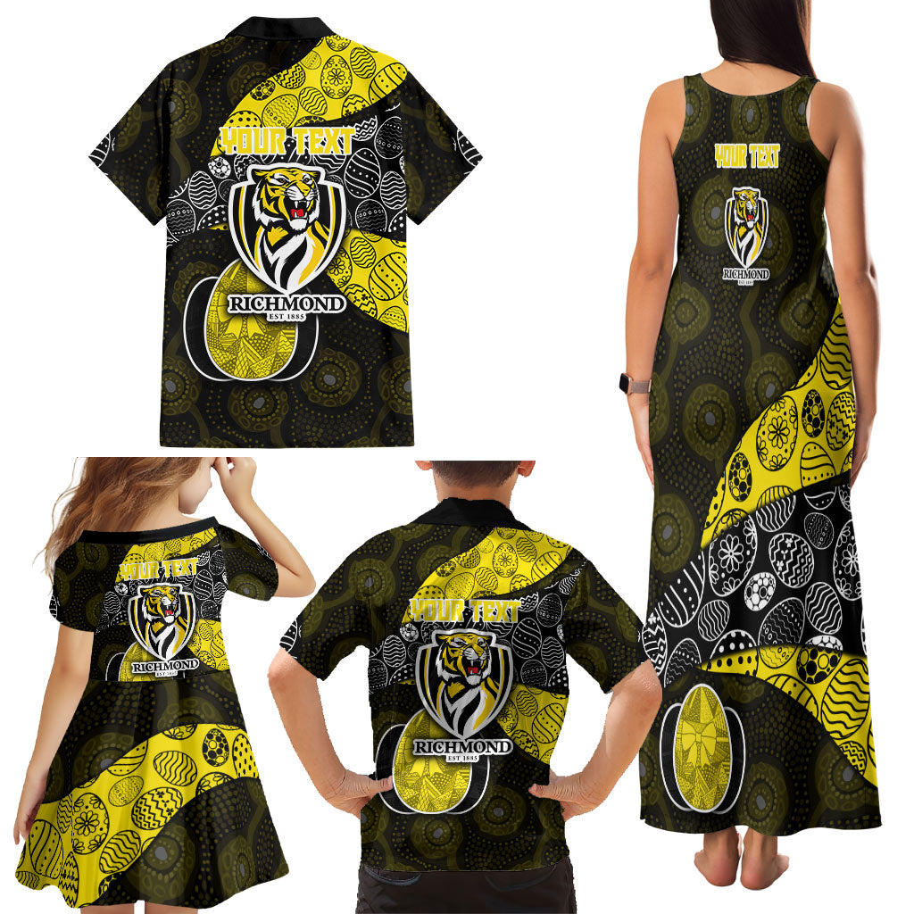 Personalized Richmond Football Family Matching Tank Maxi Dress and Hawaiian Shirt Easter Egg Pattern Yellow Black Tribal Dot Art Style