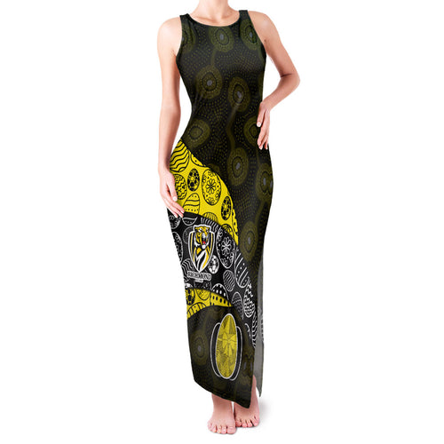 Personalized Richmond Football Family Matching Tank Maxi Dress and Hawaiian Shirt Easter Egg Pattern Yellow Black Tribal Dot Art Style