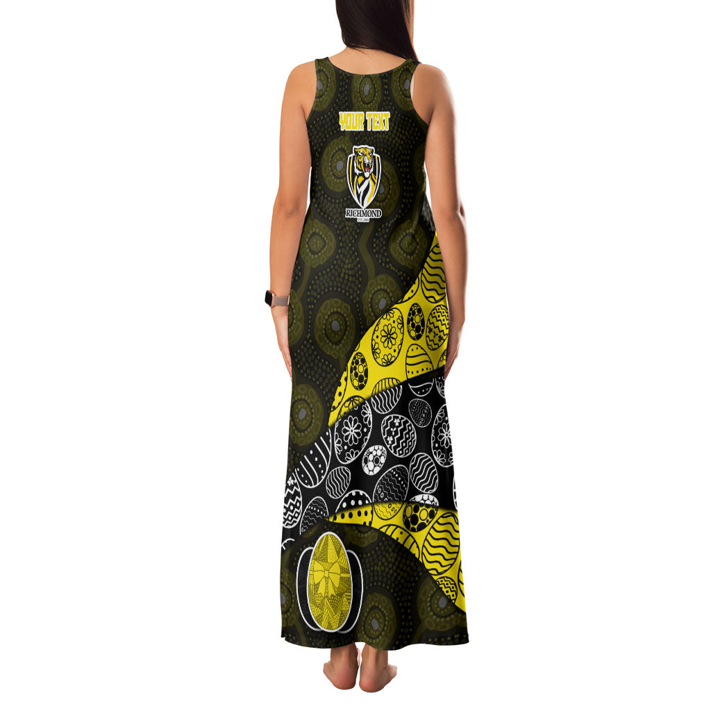 Personalized Richmond Football Family Matching Tank Maxi Dress and Hawaiian Shirt Easter Egg Pattern Yellow Black Tribal Dot Art Style