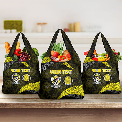 Personalized Richmond Football Grocery Bag Easter Egg Pattern Yellow Black Tribal Dot Art Style