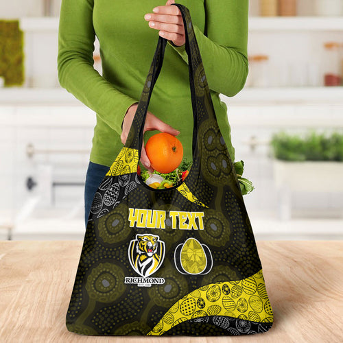 Personalized Richmond Football Grocery Bag Easter Egg Pattern Yellow Black Tribal Dot Art Style