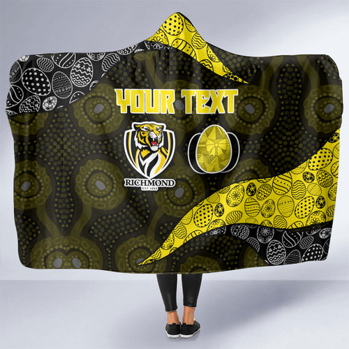 Personalized Richmond Football Hooded Blanket Easter Egg Pattern Yellow Black Tribal Dot Art Style