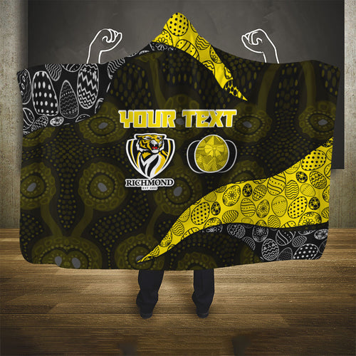 Personalized Richmond Football Hooded Blanket Easter Egg Pattern Yellow Black Tribal Dot Art Style