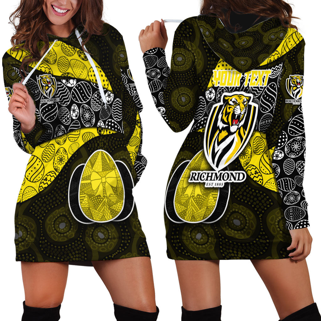 Personalized Richmond Football Hoodie Dress Easter Egg Pattern Yellow Black Tribal Dot Art Style