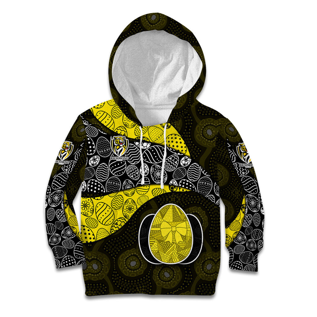 Personalized Richmond Football Kid Hoodie Easter Egg Pattern Yellow Black Tribal Dot Art Style