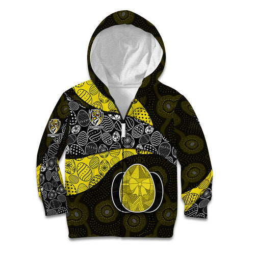 Personalized Richmond Football Kid Hoodie Easter Egg Pattern Yellow Black Tribal Dot Art Style