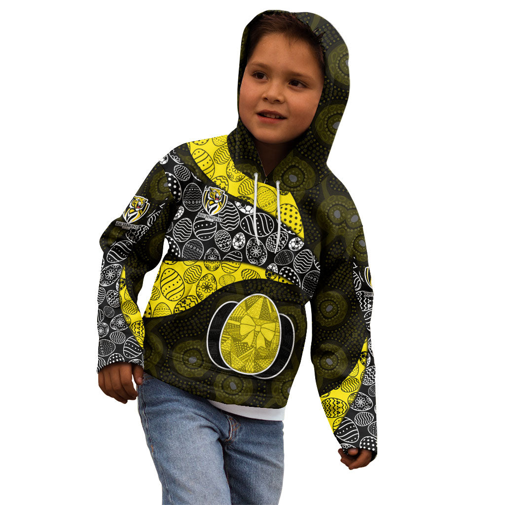 Personalized Richmond Football Kid Hoodie Easter Egg Pattern Yellow Black Tribal Dot Art Style