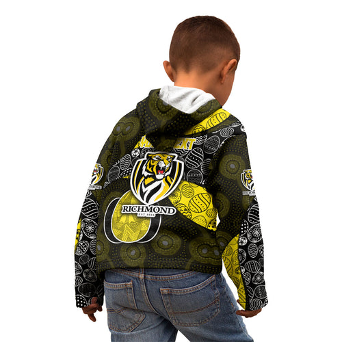 Personalized Richmond Football Kid Hoodie Easter Egg Pattern Yellow Black Tribal Dot Art Style