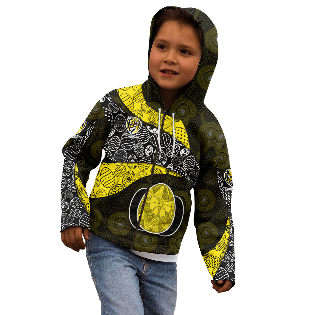 Personalized Richmond Football Kid Hoodie Easter Egg Pattern Yellow Black Tribal Dot Art Style