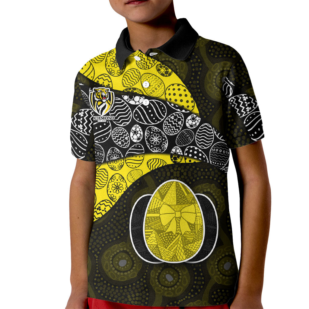 Personalized Richmond Football Kid Polo Shirt Easter Egg Pattern Yellow Black Tribal Dot Art Style