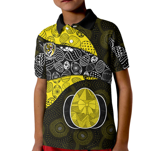 Personalized Richmond Football Kid Polo Shirt Easter Egg Pattern Yellow Black Tribal Dot Art Style