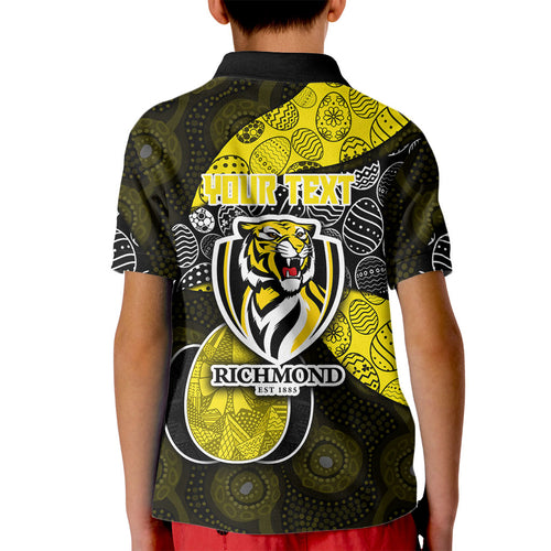 Personalized Richmond Football Kid Polo Shirt Easter Egg Pattern Yellow Black Tribal Dot Art Style