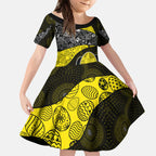Personalized Richmond Football Kid Short Sleeve Dress Easter Egg Pattern Yellow Black Tribal Dot Art Style
