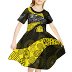 Personalized Richmond Football Kid Short Sleeve Dress Easter Egg Pattern Yellow Black Tribal Dot Art Style