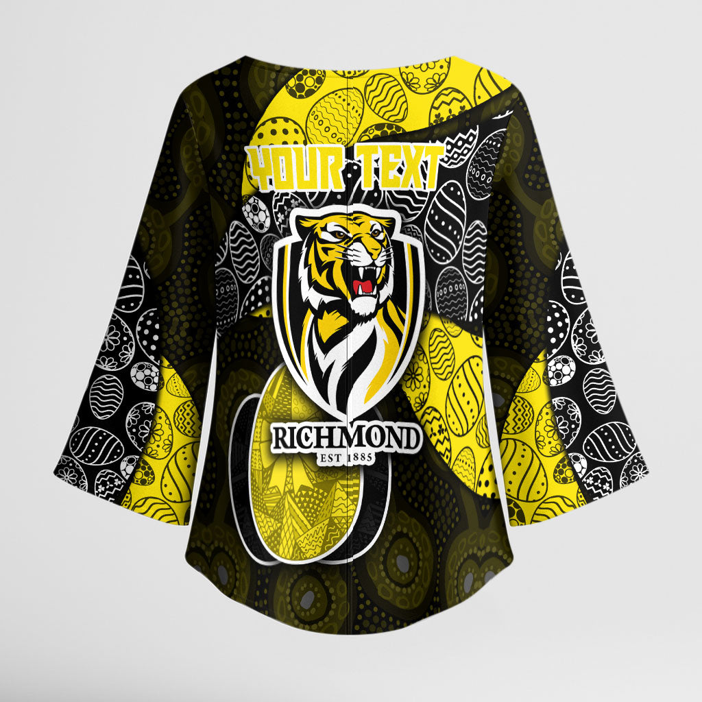 Personalized Richmond Football Kimono Sleeve Blouse Easter Egg Pattern Yellow Black Tribal Dot Art Style