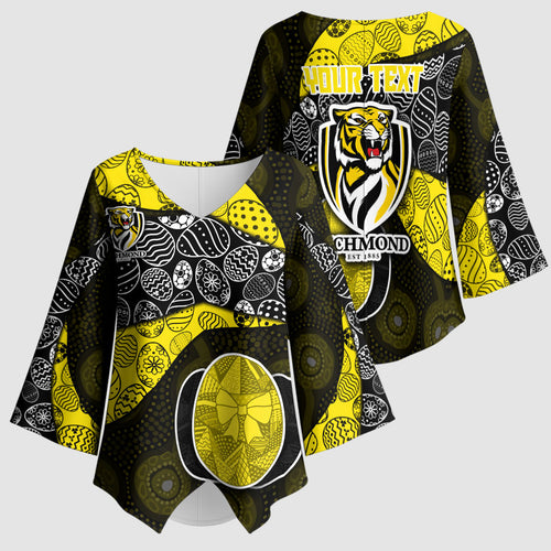 Personalized Richmond Football Kimono Sleeve Blouse Easter Egg Pattern Yellow Black Tribal Dot Art Style