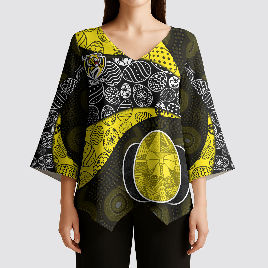 Personalized Richmond Football Kimono Sleeve Blouse Easter Egg Pattern Yellow Black Tribal Dot Art Style