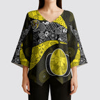Personalized Richmond Football Kimono Sleeve Blouse Easter Egg Pattern Yellow Black Tribal Dot Art Style
