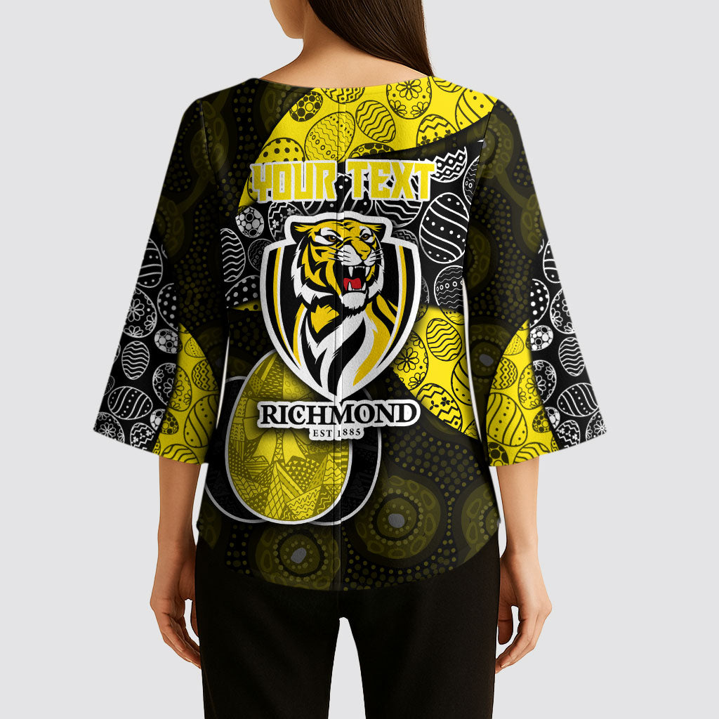 Personalized Richmond Football Kimono Sleeve Blouse Easter Egg Pattern Yellow Black Tribal Dot Art Style