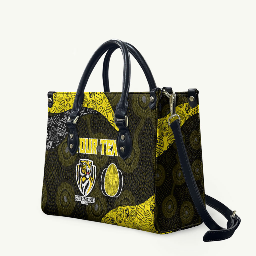 Personalized Richmond Football Leather Bag Easter Egg Pattern Yellow Black Tribal Dot Art Style
