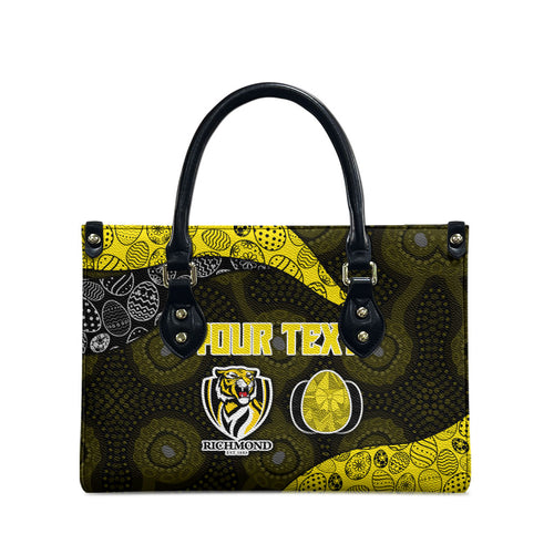 Personalized Richmond Football Leather Bag Easter Egg Pattern Yellow Black Tribal Dot Art Style