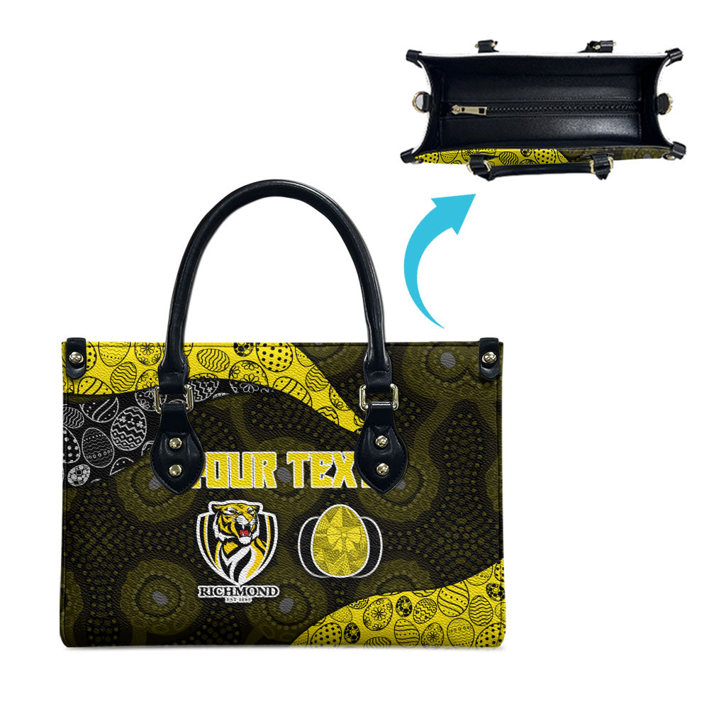 Personalized Richmond Football Leather Bag Easter Egg Pattern Yellow Black Tribal Dot Art Style