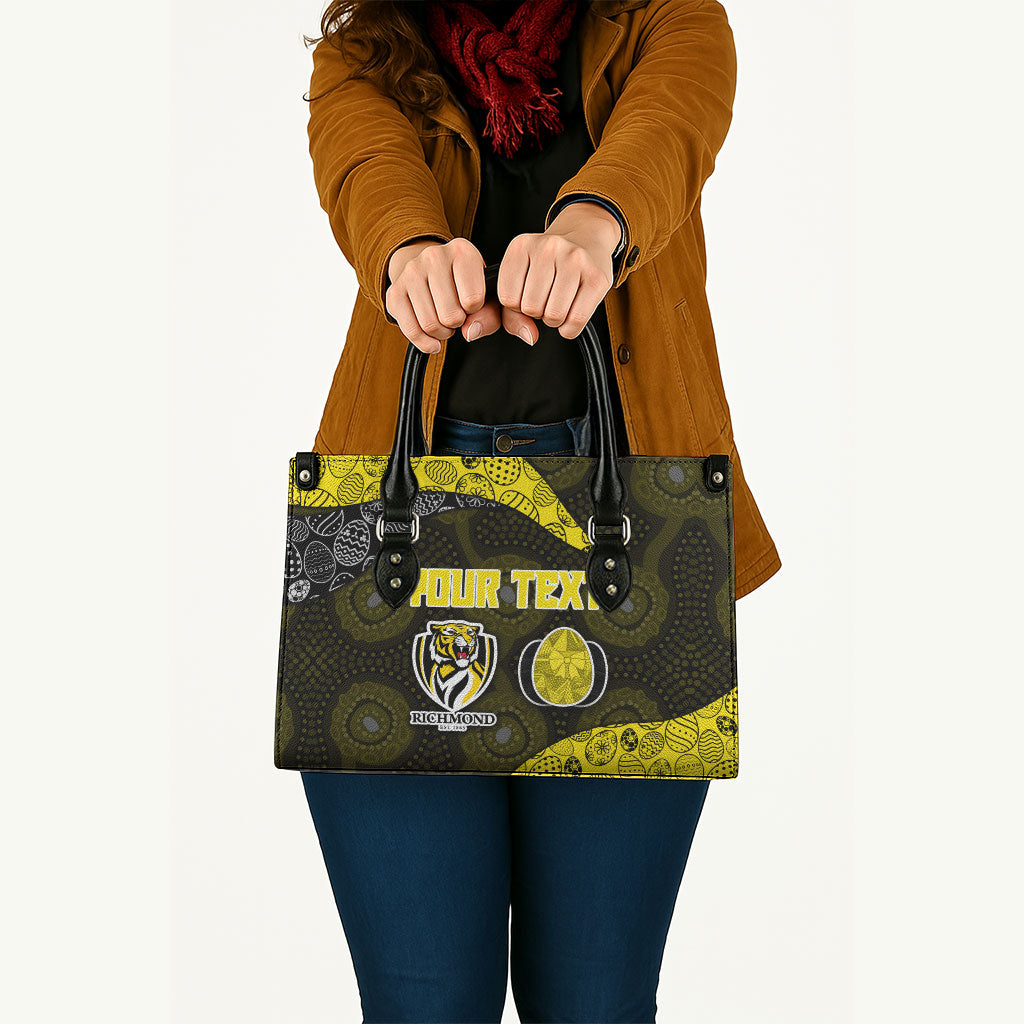 Personalized Richmond Football Leather Bag Easter Egg Pattern Yellow Black Tribal Dot Art Style