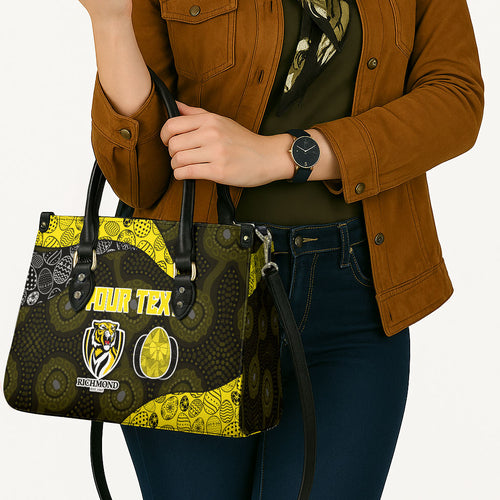 Personalized Richmond Football Leather Bag Easter Egg Pattern Yellow Black Tribal Dot Art Style