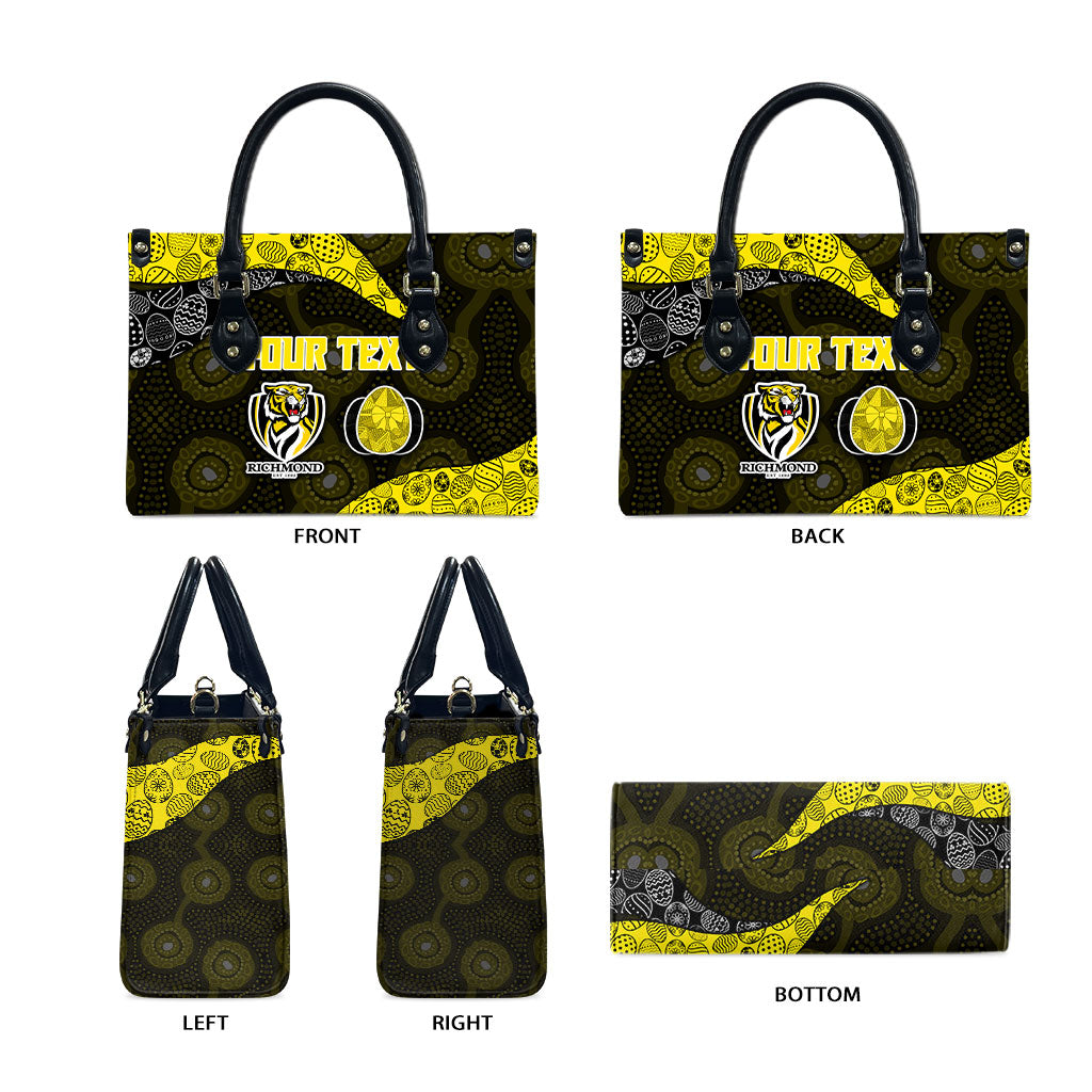Personalized Richmond Football Leather Bag Easter Egg Pattern Yellow Black Tribal Dot Art Style