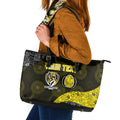 Personalized Richmond Football Leather Tote Bag Easter Egg Pattern Yellow Black Tribal Dot Art Style