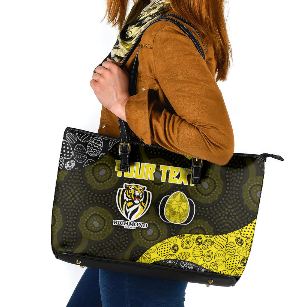 Personalized Richmond Football Leather Tote Bag Easter Egg Pattern Yellow Black Tribal Dot Art Style