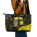 Personalized Richmond Football Leather Tote Bag Easter Egg Pattern Yellow Black Tribal Dot Art Style